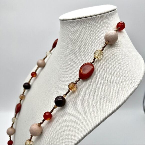 Natural Stone Acrylic Seed Bead Multicolor 36.5" Long Boho Fashion Necklace - Picture 3 of 11